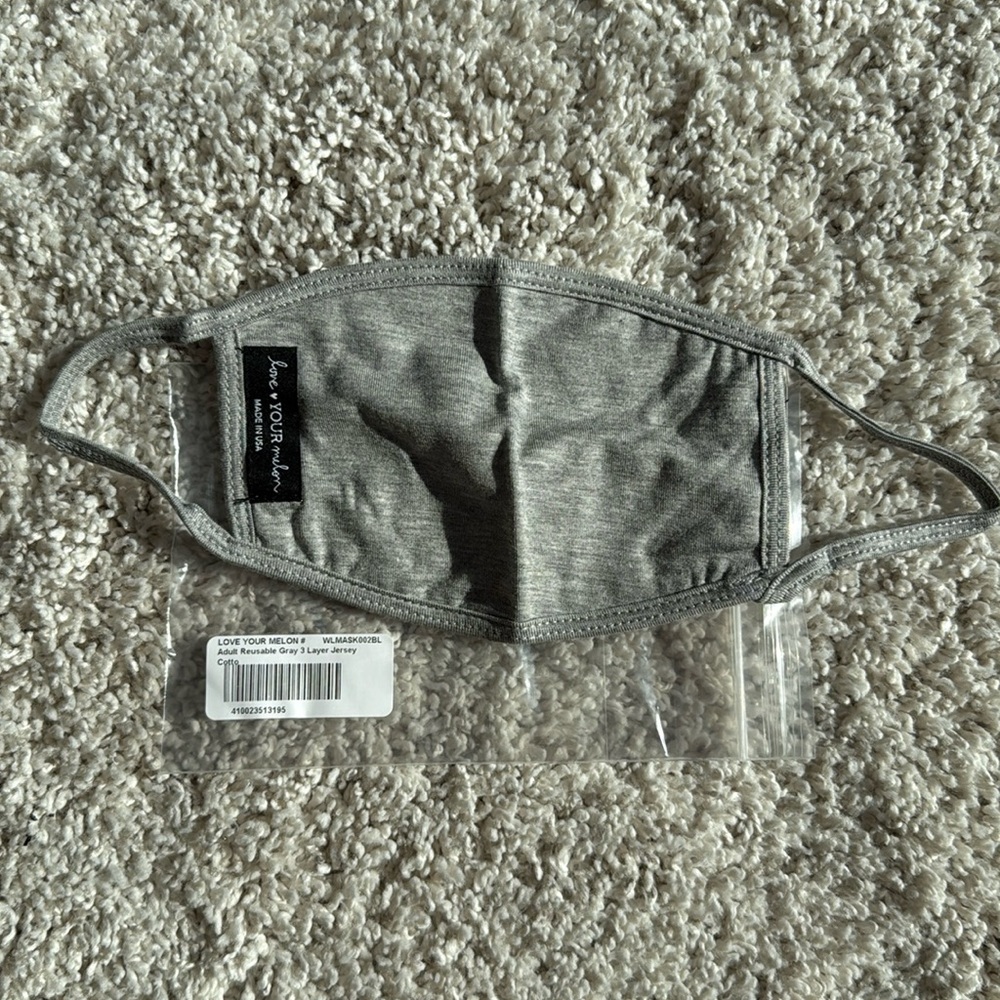 Adult reusable soft gray Love your melon jersey mask